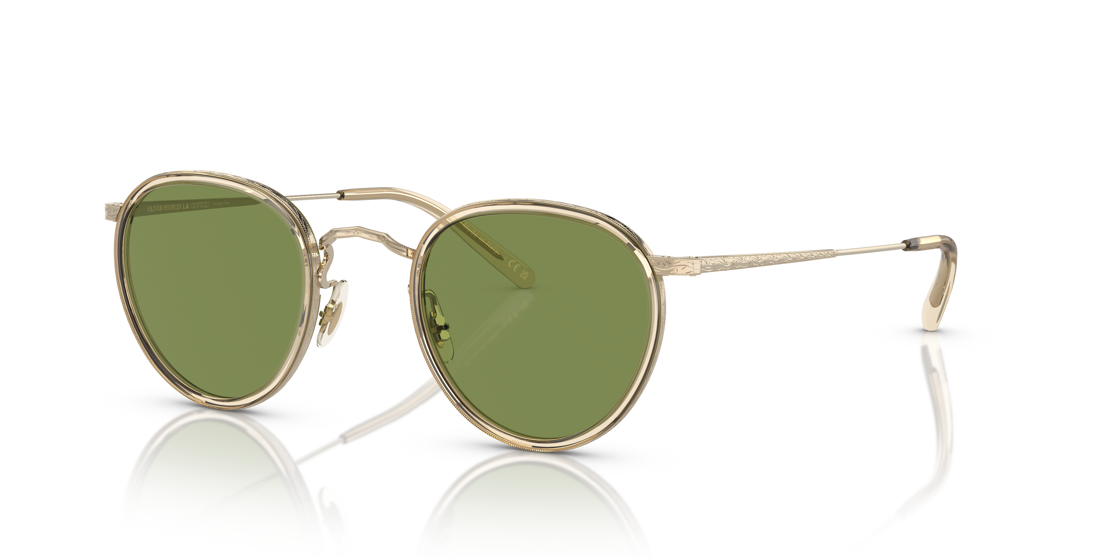 Oliver Peoples MP-2 Sun の バフ-ゴールド フレームと グリーン Oliver Peoples MP-2 Sun の バフ-ゴールド フレームと グリーン