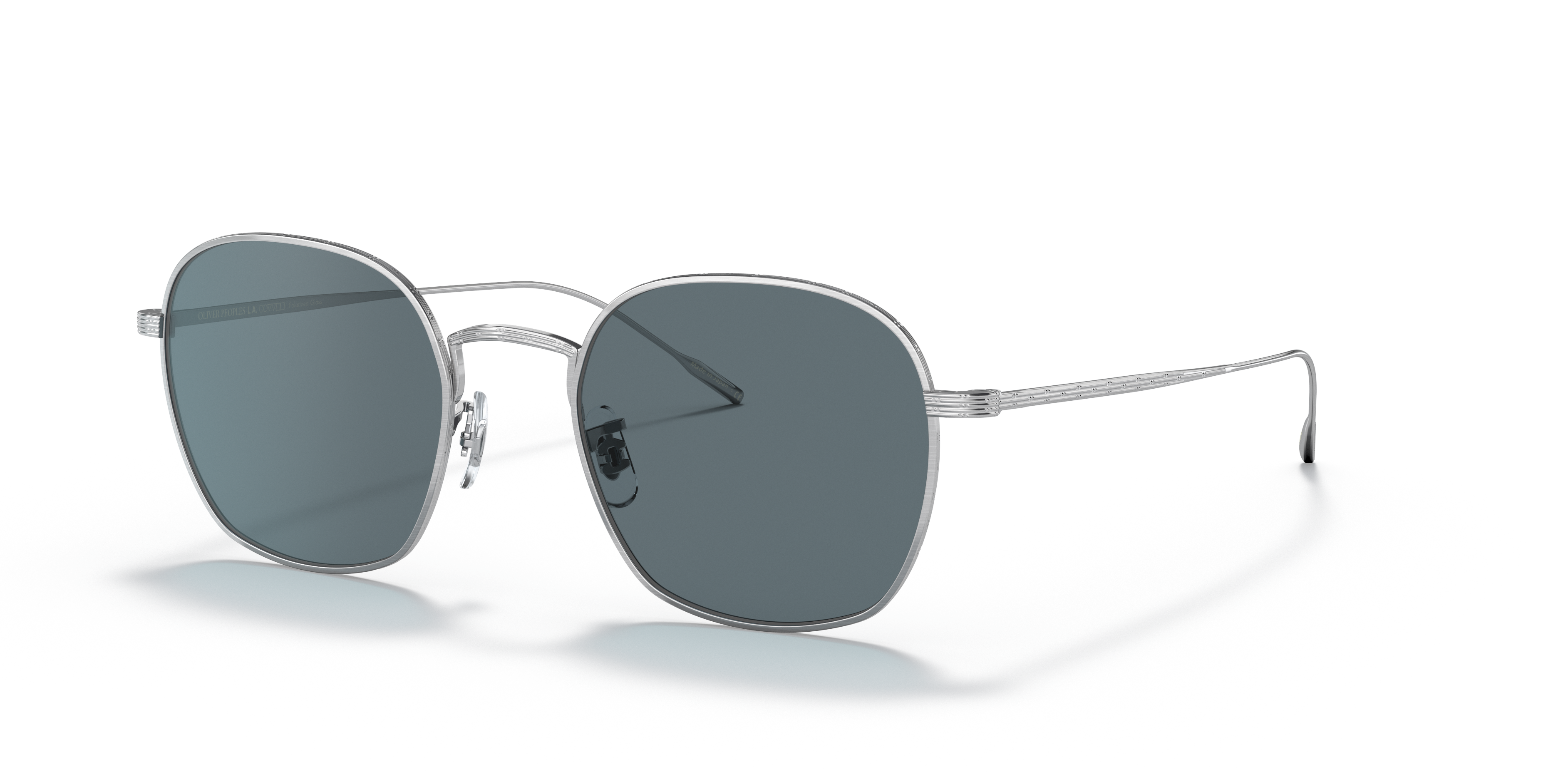 Oliver Peoples Adès with Brushed Silver frame and Blue Polar