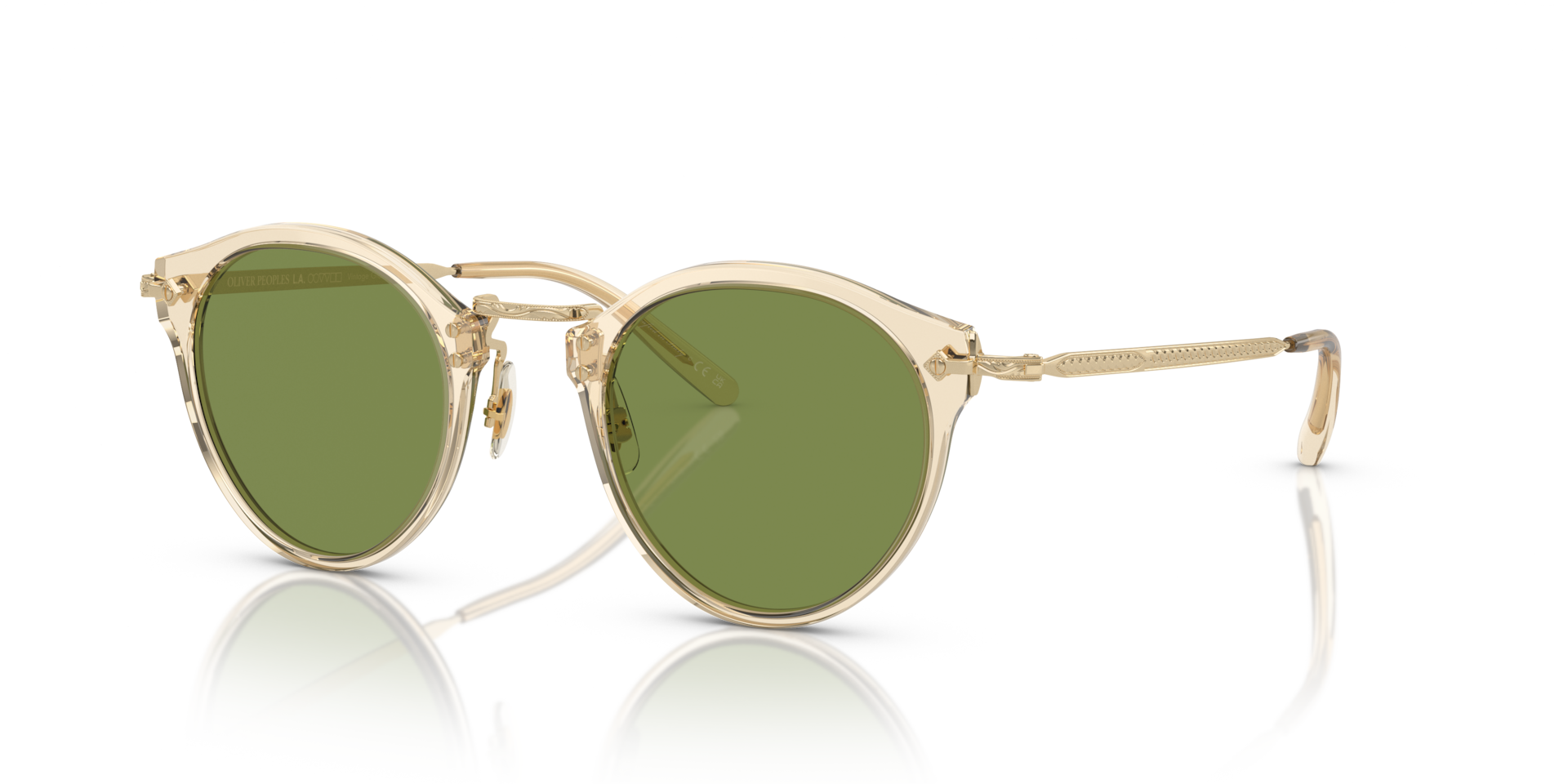 Oliver Peoples OP-505 Sun の バフ-ゴールド フレームと グリーン Oliver Peoples OP-505 Sun の バフ-ゴールド フレームと グリーン