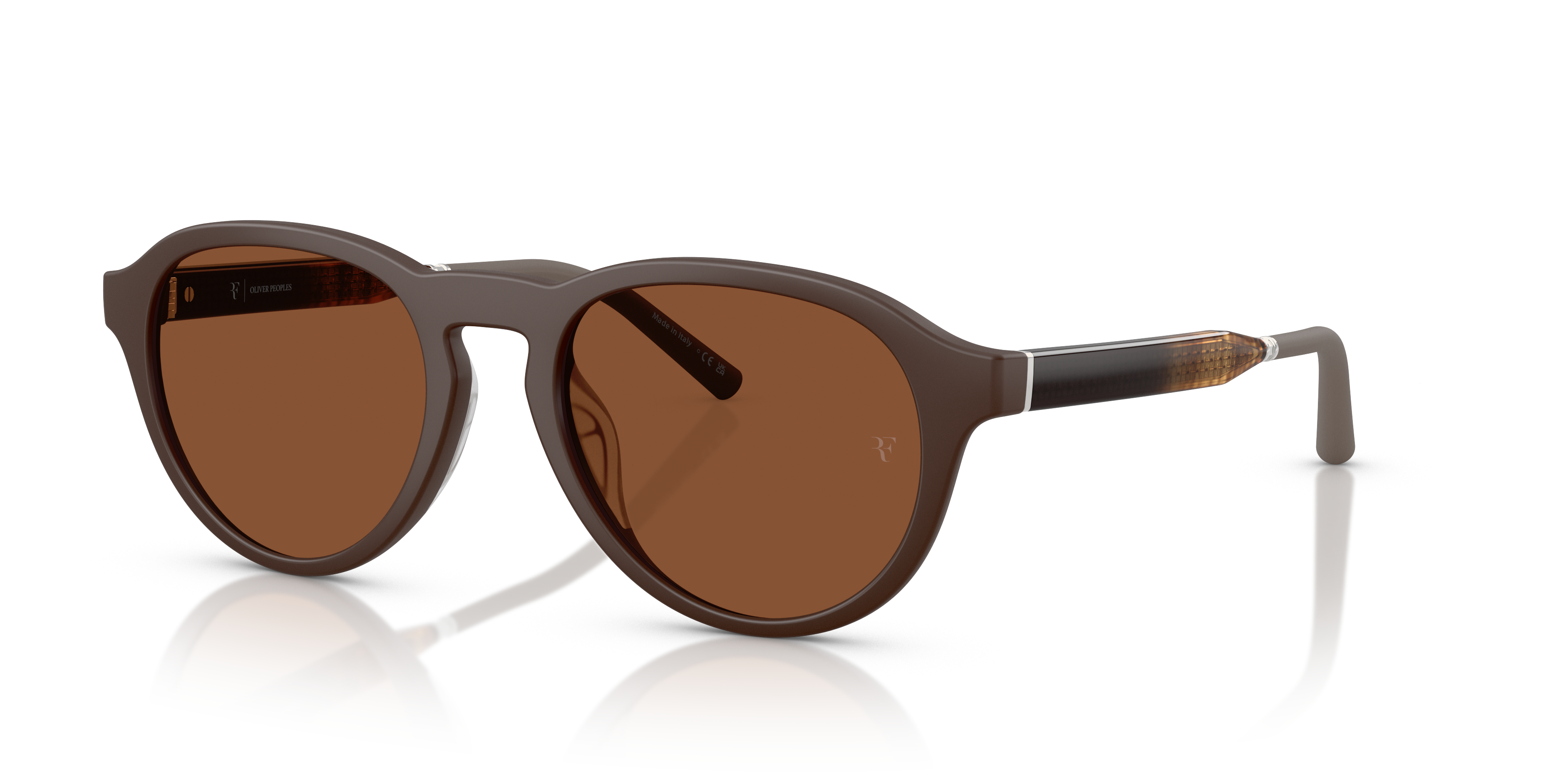 Oliver Peoples R-8 with Semi-Matte Umber frame and Clay lenses