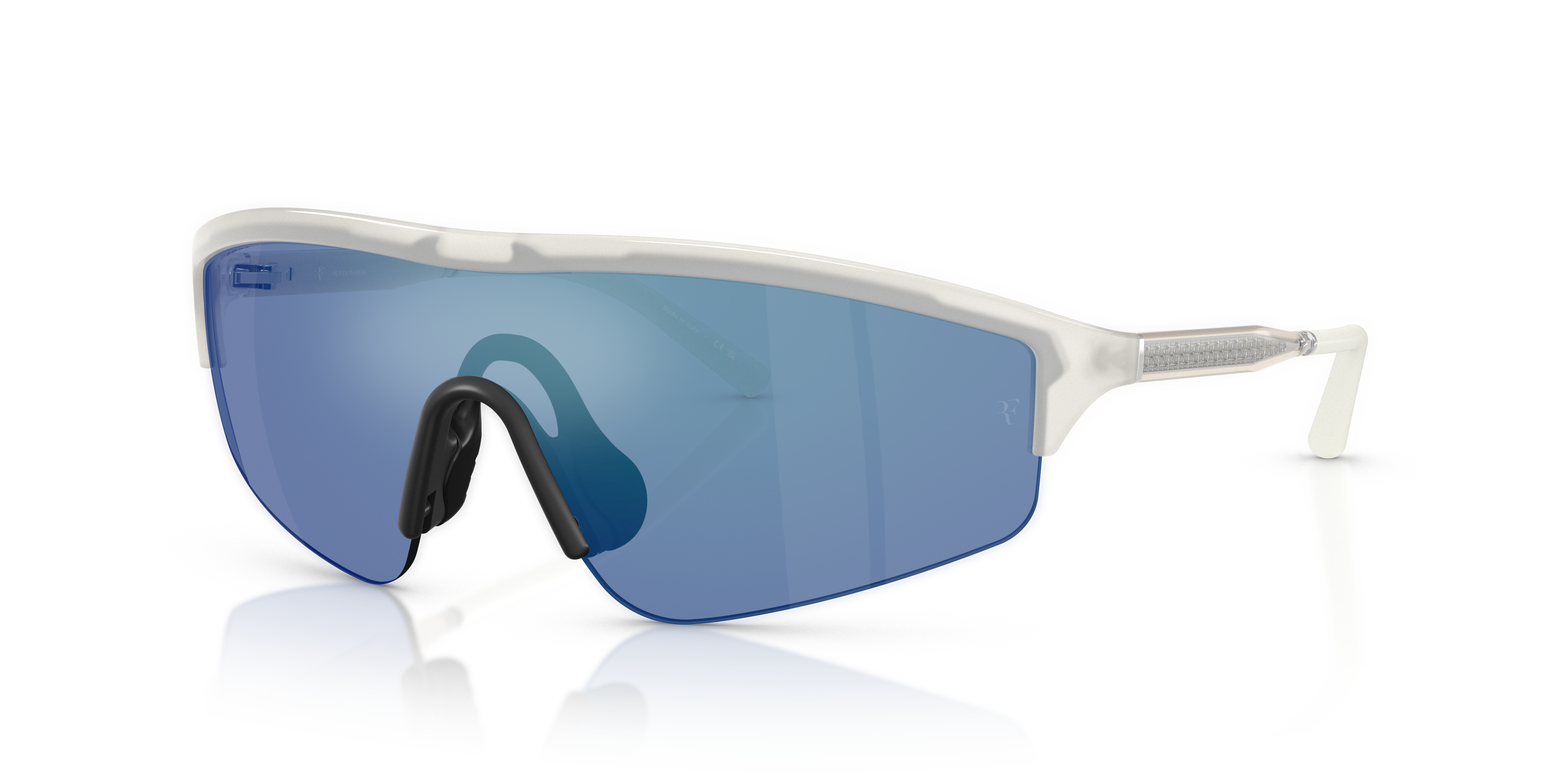 Oliver Peoples R-7 with Warm White frame and Marine Flash Mirror