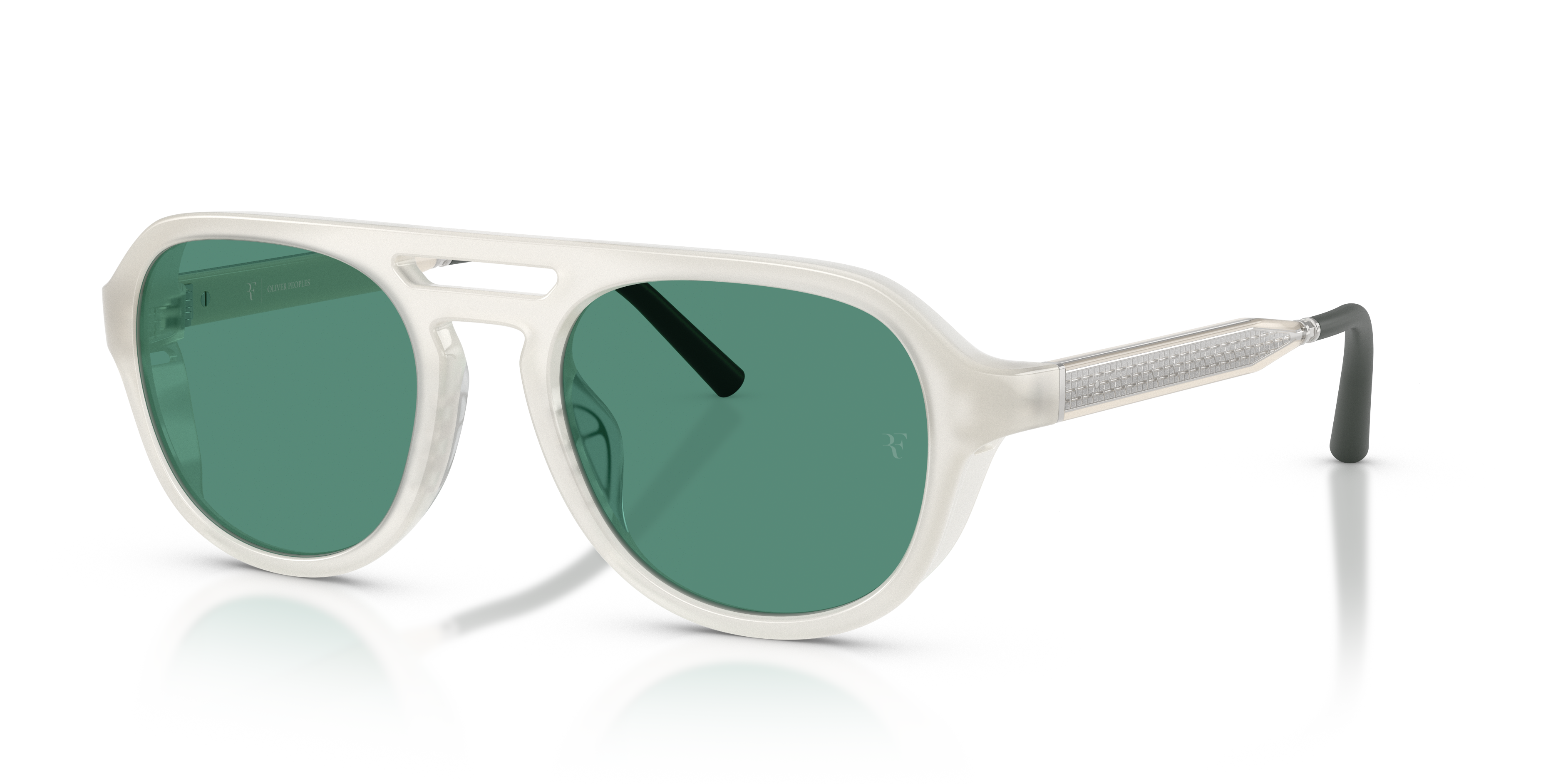Oliver Peoples R-13 with Warm White frame and Forest lenses