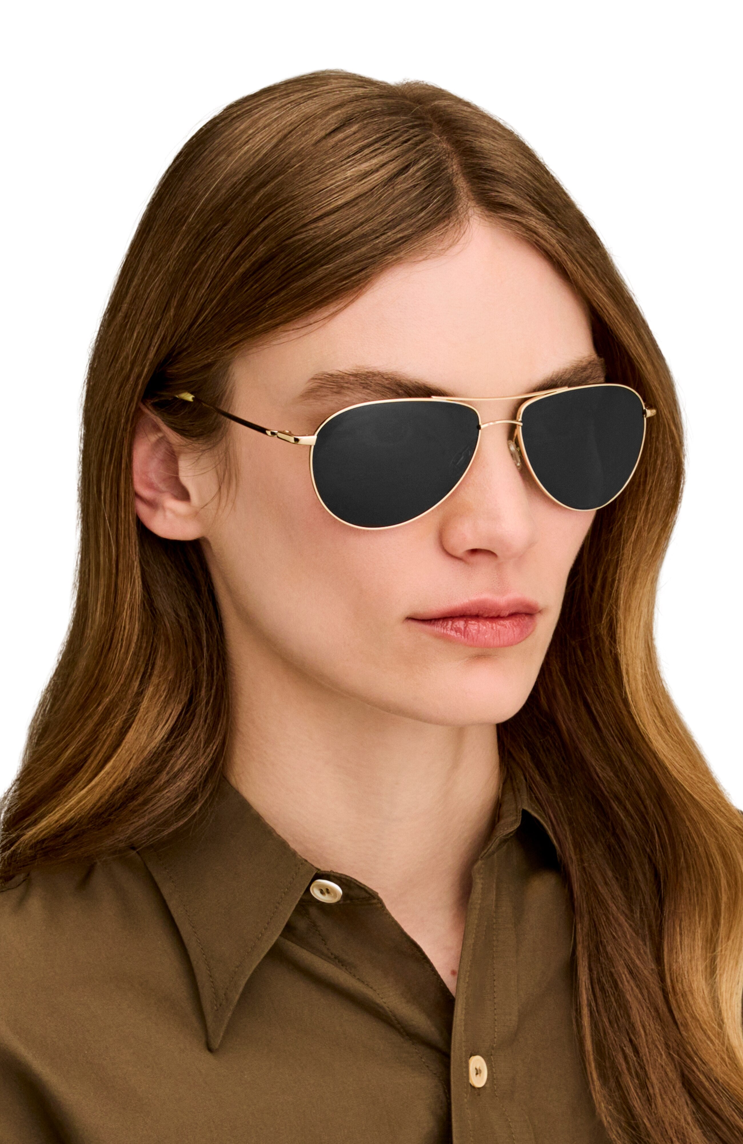 Oliver Peoples Benedict の ゴールド フレームと クリア諧調 ブラウン