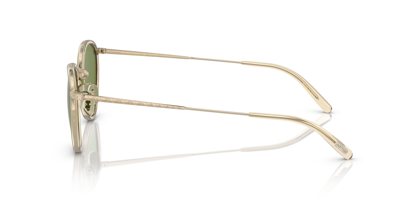 Oliver Peoples MP-2 Sun with Buff-Gold frame and Green lenses - Image Hinge