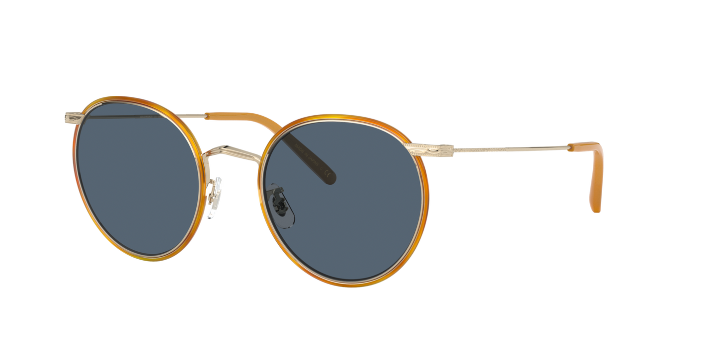 Oliver Peoples Casson with Soft Gold-Amber frame and Blue lenses - Image Hinge Cap