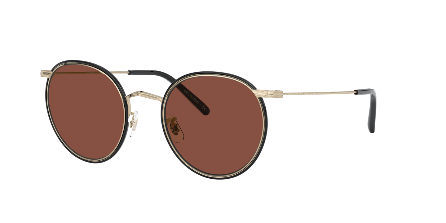Oliver Peoples Casson avec une monture Or pâle-Noir et des verres Brun - Image Manchon de branche