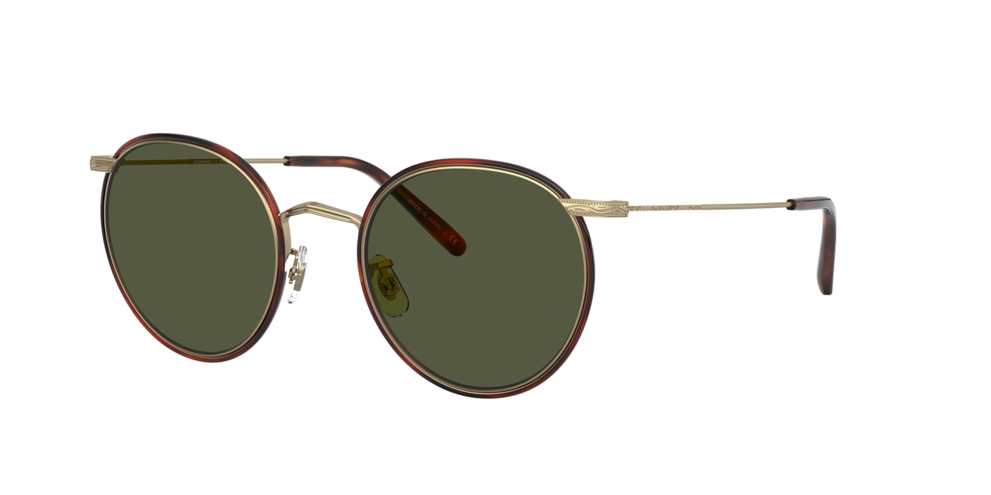 Oliver Peoples Casson with Antique Gold-Dark Mahogany frame and Green lenses - Image Hinge Cap