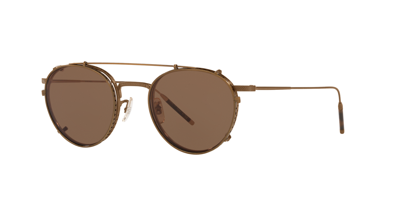 Oliver Peoples TK-1 Clip with Antique Gold frame and Brown lenses - Image Premium Packaging
