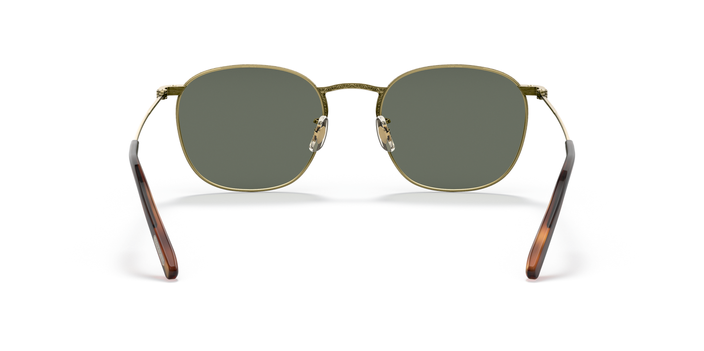 Oliver Peoples Goldsen Sun avec une monture Or patiné et des verres Vert - Image Plaquettes de nez