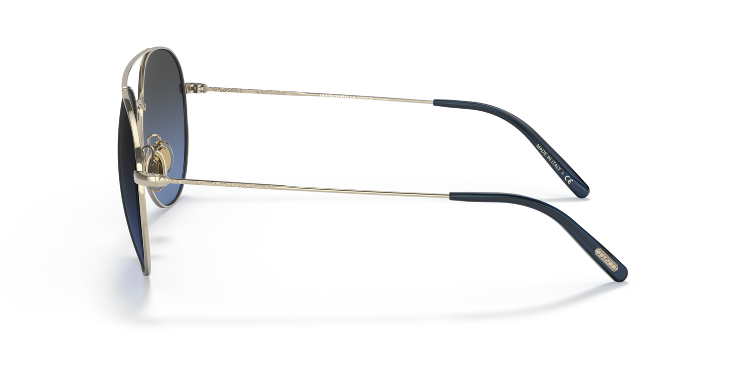 Oliver Peoples Airdale with Soft Gold frame and Blue lenses - Image Oliver Peoples Logo