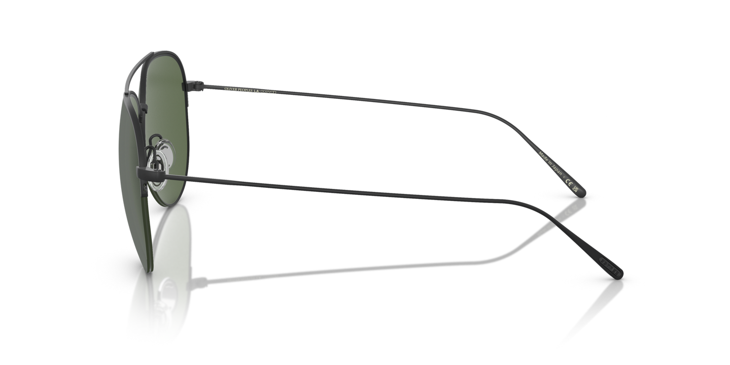 Oliver Peoples Cleamons with Matte Black frame and Green lenses - Image Oliver Peoples Logo