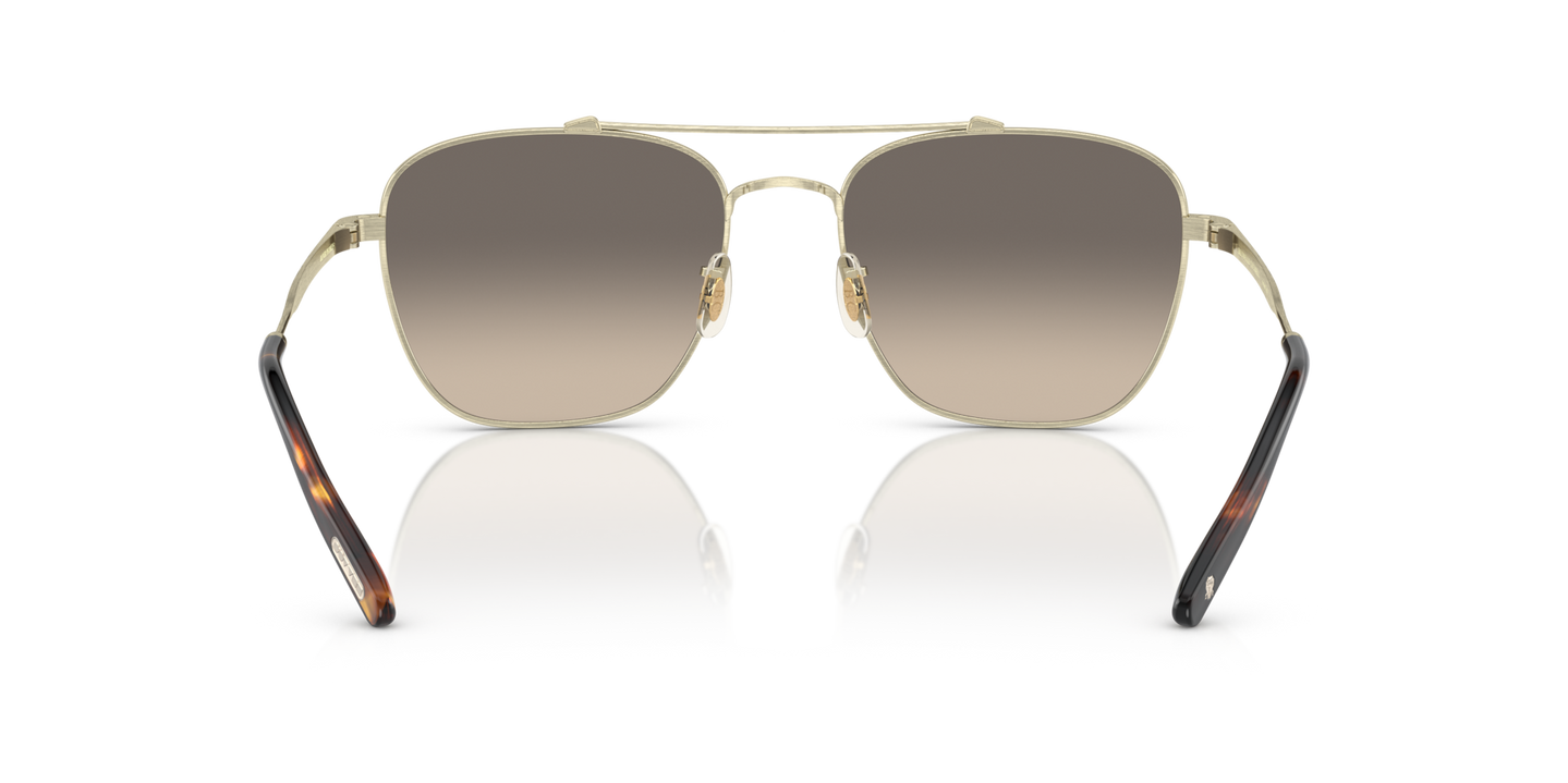 Sie Oliver Peoples Marsan mit Gold gebürstet Gestell und Grau Gläsern - Bild Stegplättchen
