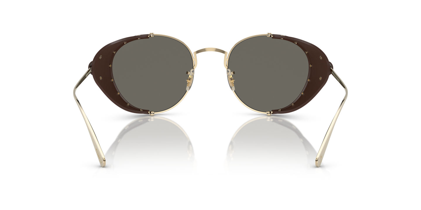 Oliver Peoples Cesarino-L with Gold/Sequoia Leather frame and Grey lenses - Image Nosepads