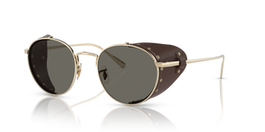 Oliver Peoples Cesarino-L with Gold/Sequoia Leather frame and Grey lenses - image 1