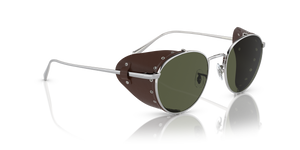 Sie Oliver Peoples Cesarino-L mit Brushed Silver/Sequoia Leather Gestell und Grün Gläsern - Bild 3