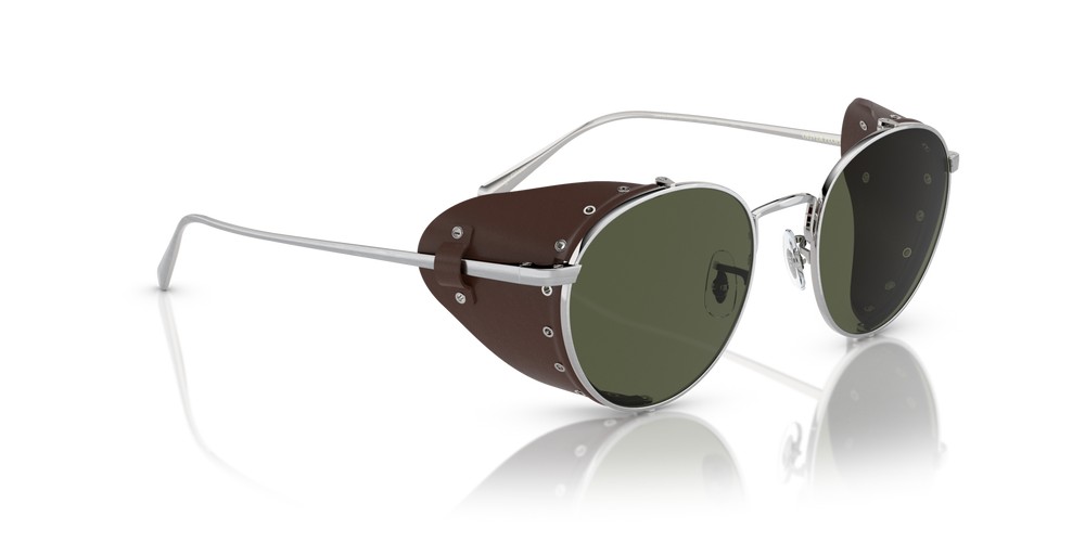 Oliver Peoples Cesarino-L con montura Brushed Silver/Sequoia Leather y lentes Verde - imagen 3