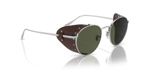Oliver Peoples Cesarino-L con montura Brushed Silver/Sequoia Leather y lentes Verde - imagen 3