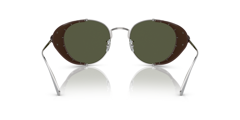 Sie Oliver Peoples Cesarino-L mit Brushed Silver/Sequoia Leather Gestell und Grün Gläsern - Bild 5