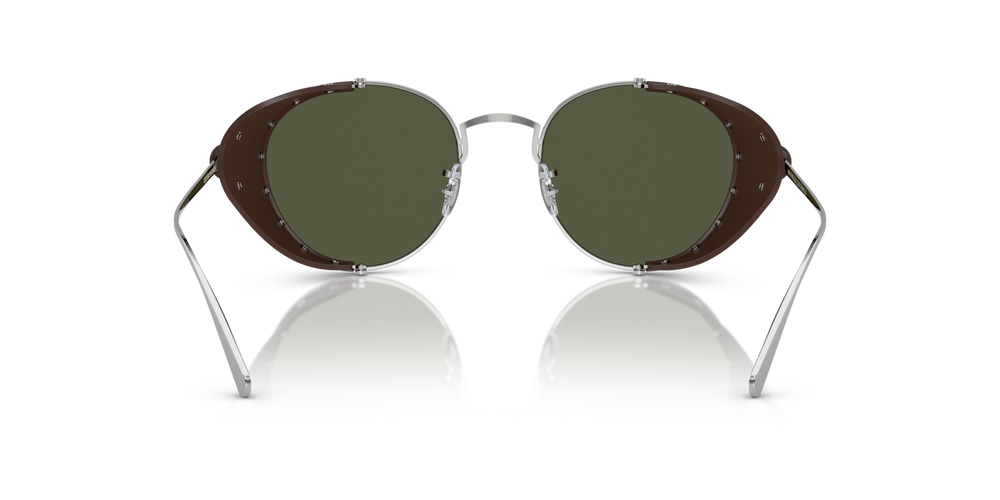 Oliver Peoples Cesarino-L con montura Brushed Silver/Sequoia Leather y lentes Verde - imagen 5