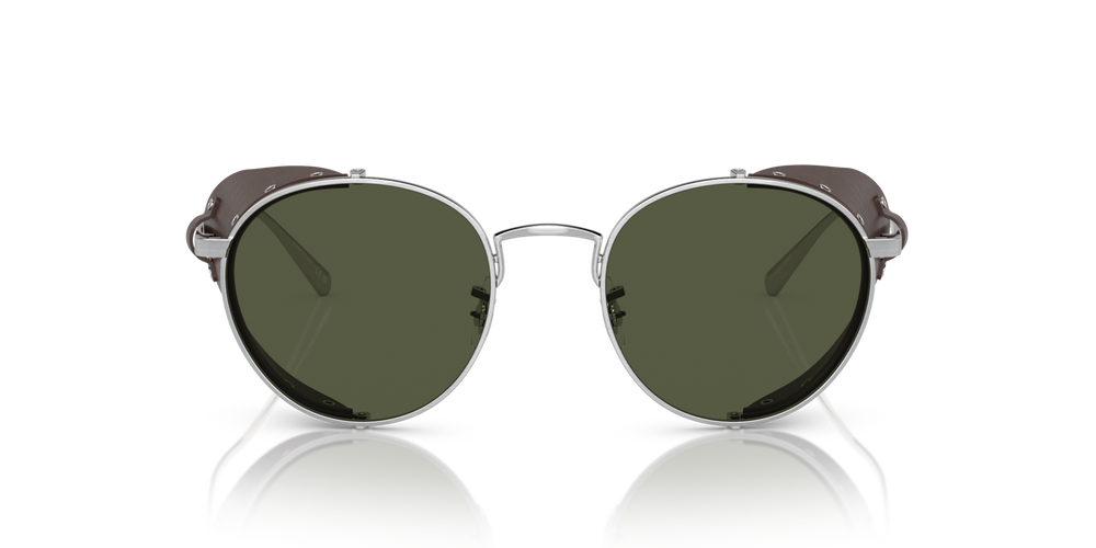 Oliver Peoples Cesarino-L con montura Brushed Silver/Sequoia Leather y lentes Verde - imagen 2