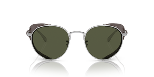 Oliver Peoples Cesarino-L con montura Brushed Silver/Sequoia Leather y lentes Verde - imagen 2