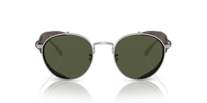 Sie Oliver Peoples Cesarino-L mit Brushed Silver/Sequoia Leather Gestell und Grün Gläsern - Bild 2