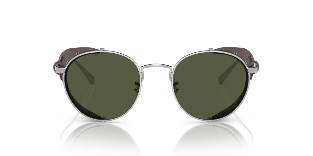 Oliver Peoples Cesarino-L avec une monture Brushed Silver/Sequoia Leather et des verres Vert - image 2