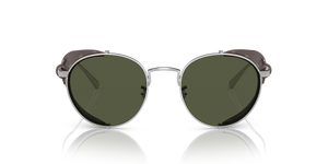 Oliver Peoples Cesarino-L avec une monture Brushed Silver/Sequoia Leather et des verres Vert - image 2