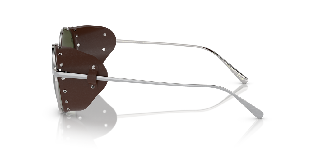 Oliver Peoples Cesarino-L with Brushed Silver/Sequoia Leather frame and Green lenses - Image 4