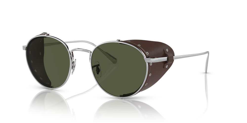 Sie Oliver Peoples Cesarino-L mit Brushed Silver/Sequoia Leather Gestell und Grün Gläsern - Bild 1