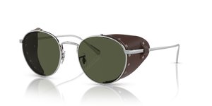 Sie Oliver Peoples Cesarino-L mit Brushed Silver/Sequoia Leather Gestell und Grün Gläsern - Bild 1