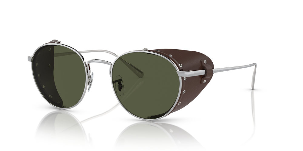 Oliver Peoples Cesarino-L con montura Brushed Silver/Sequoia Leather y lentes Verde - imagen 1