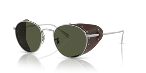 Oliver Peoples Cesarino-L con montura Brushed Silver/Sequoia Leather y lentes Verde - imagen 1