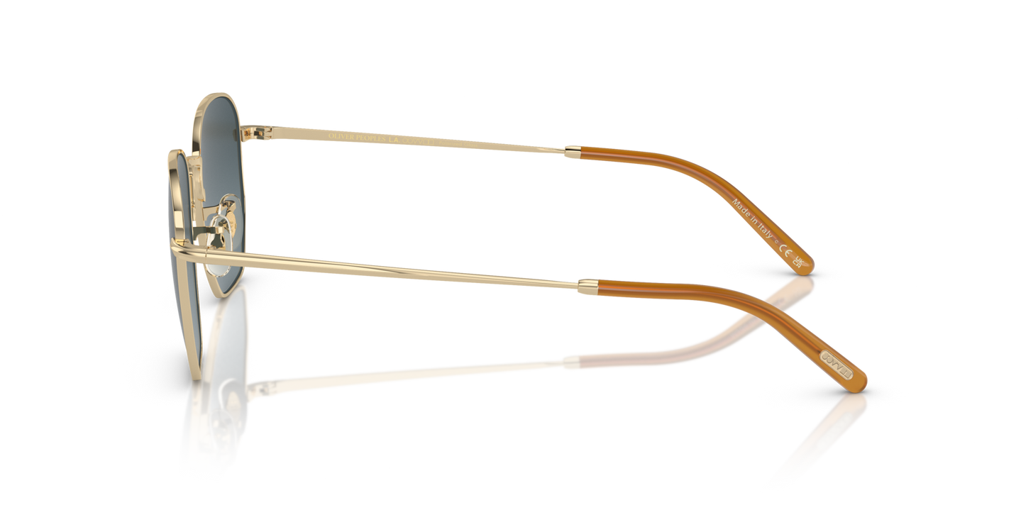 Sie Oliver Peoples Kierney Sun mit Gold Gestell und Blau Gläsern - Bild Bügel