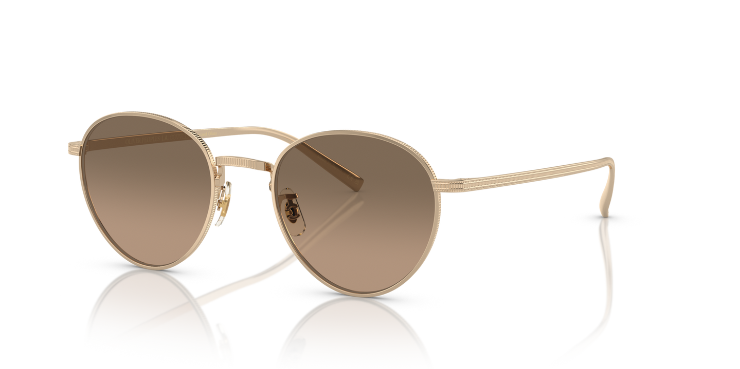 Oliver Peoples Rhydian avec une monture Or et des verres Brun - Image Embouts de branche