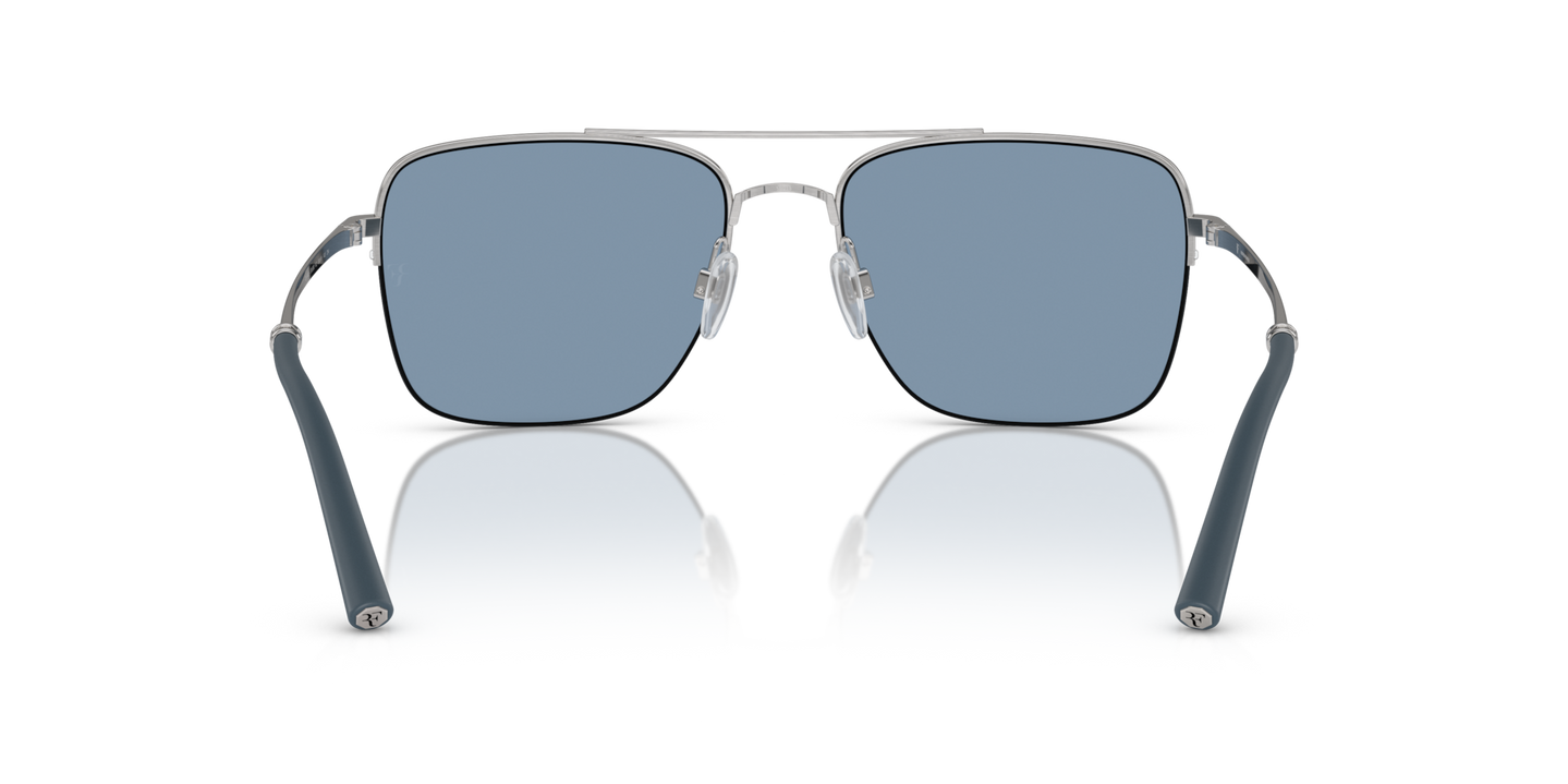Oliver Peoples R-2 with Blue Ash/Brushed Silver frame and Blue lenses - Image Nosepads