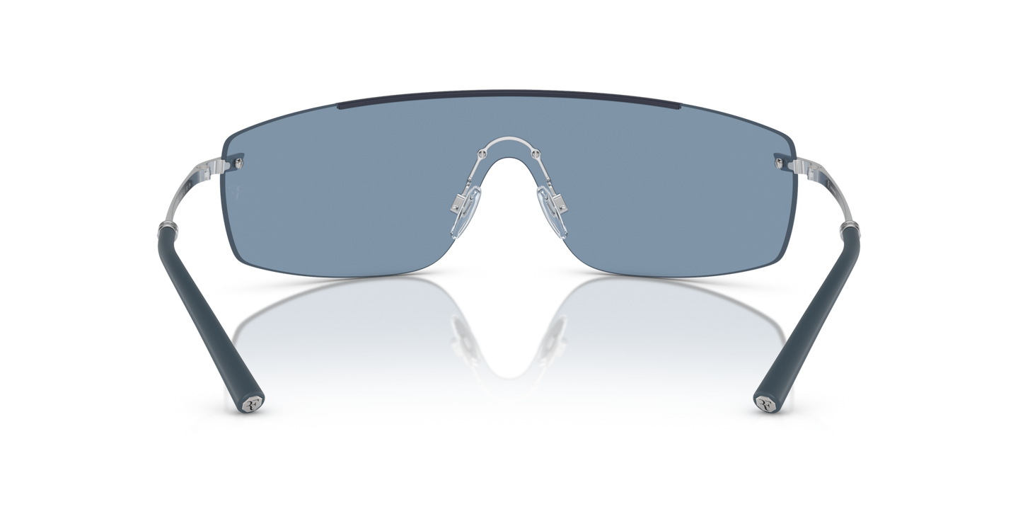 Sie Oliver Peoples R-5 mit Blue Ash/Brushed Silver Gestell und Blau Gläsern - Bild Stegplättchen