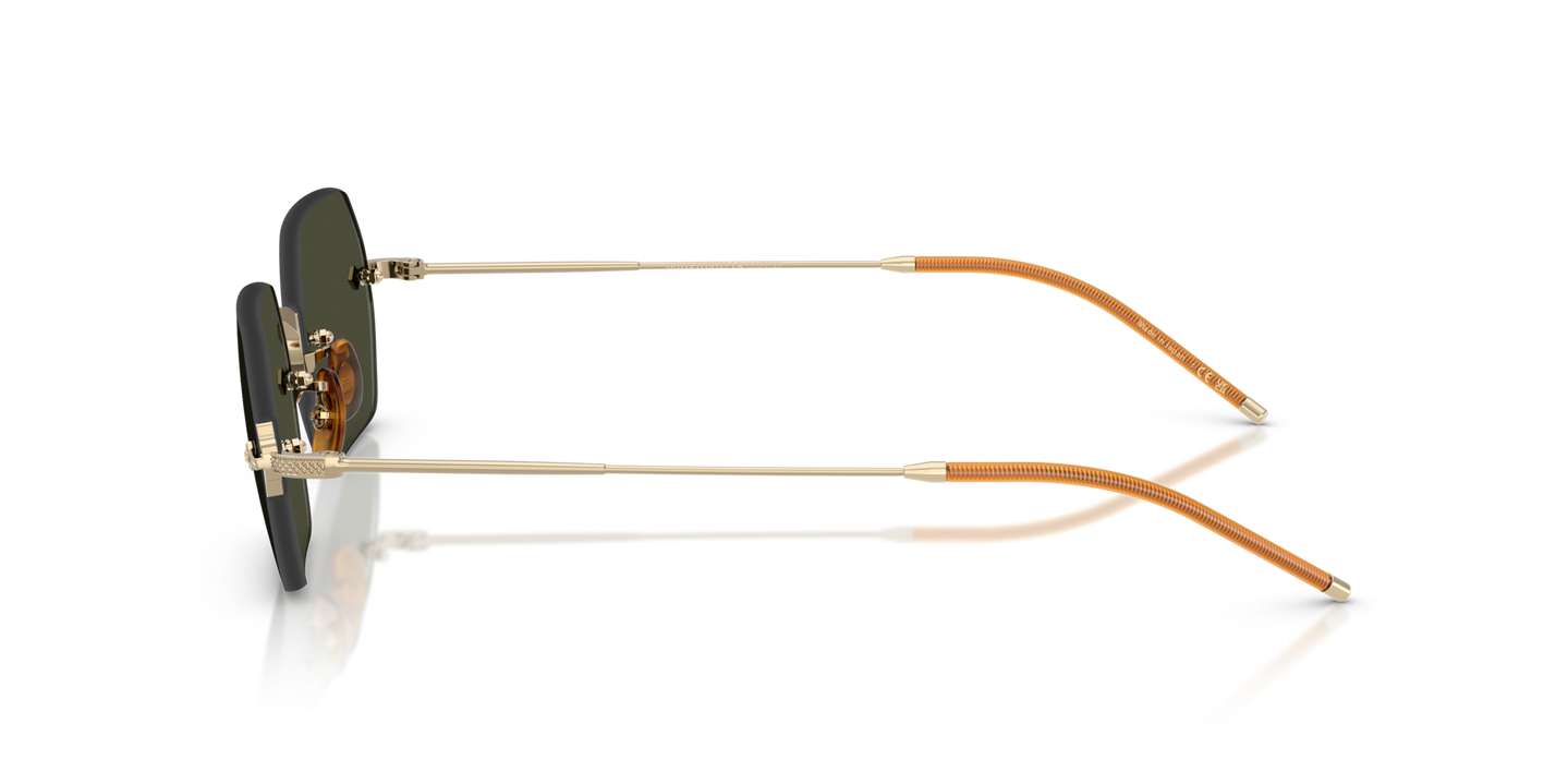 Oliver Peoples TK-13 with Gold frame and Green lenses - Image Temple Tip