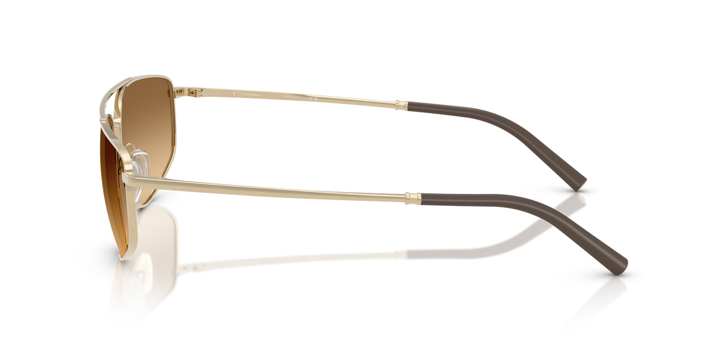 Oliver Peoples R-14 with Brushed Gold frame and Brown lenses - Image Rubber Temple Tip