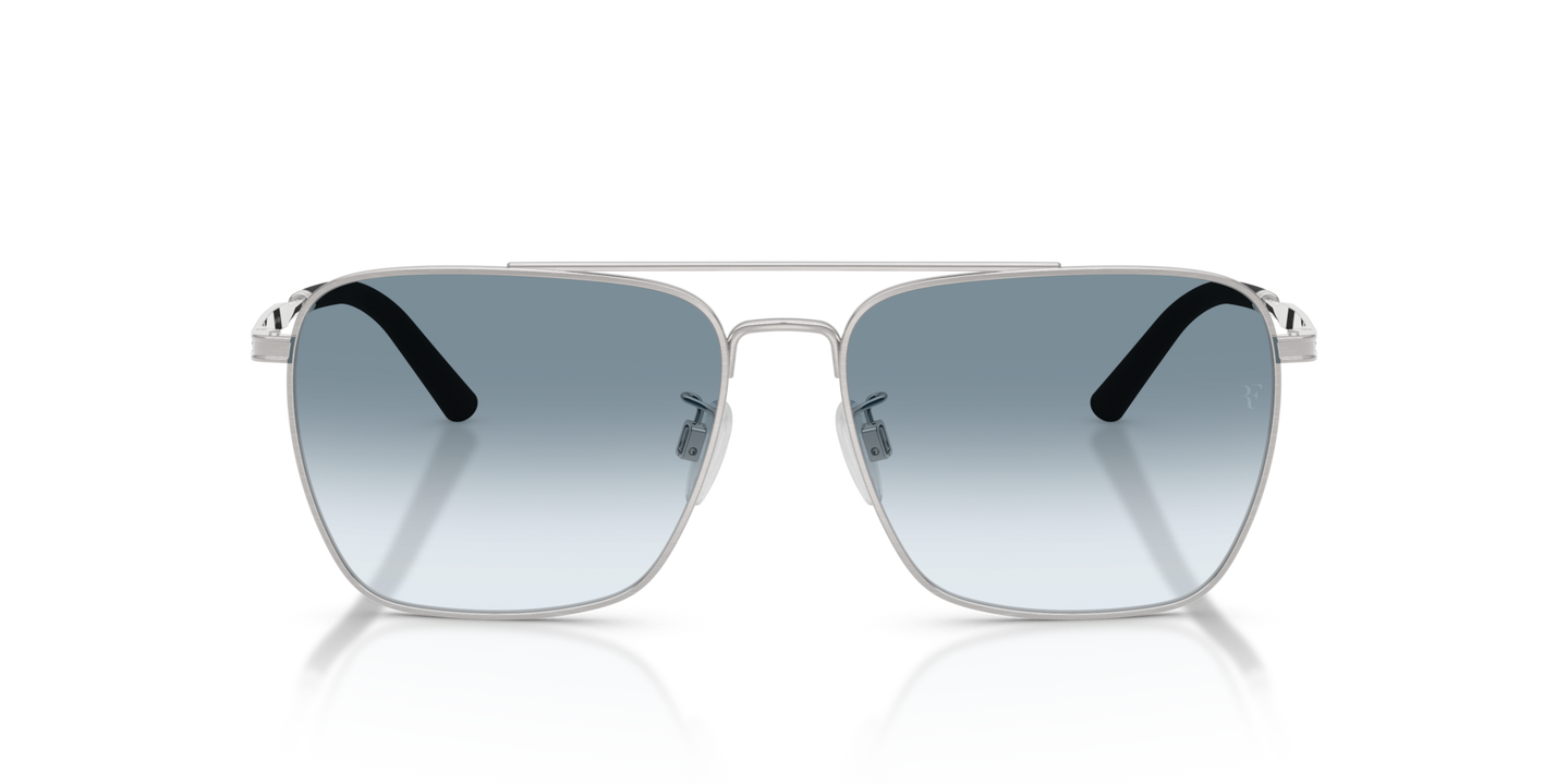 Oliver Peoples R-15 with Brushed Silver frame and Blue lenses - Image Temple