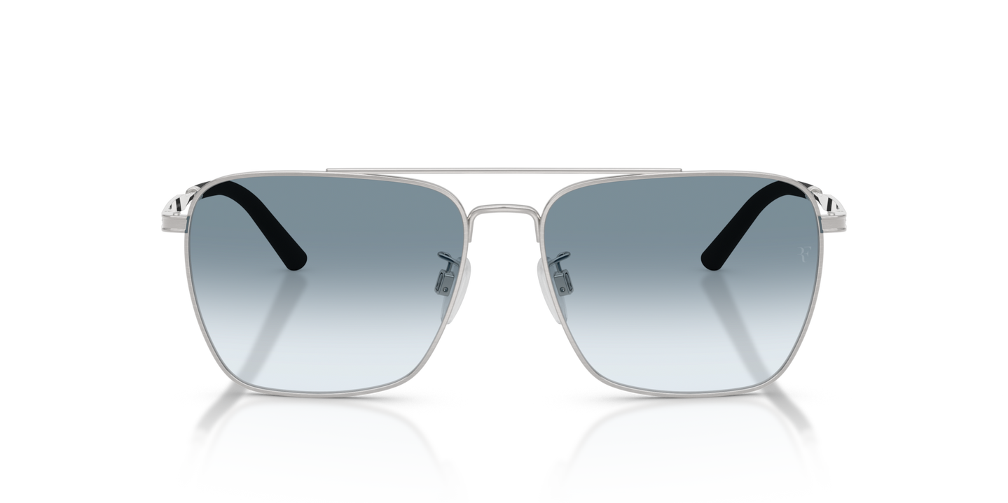 Oliver Peoples R-15 with Brushed Silver frame and Blue lenses - Image Temple