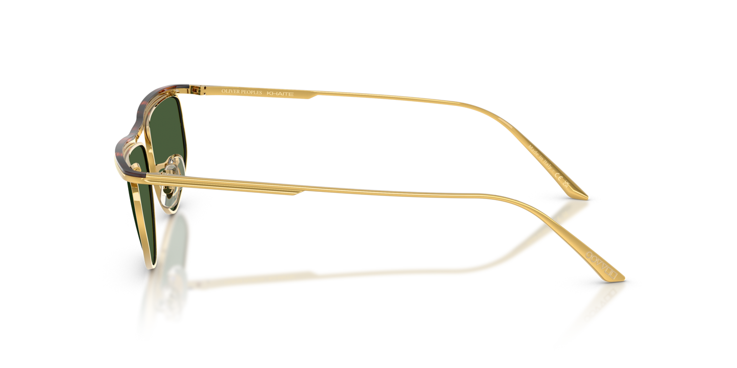 Oliver Peoples 1986C with Gold/Dark Mahogany frame and Green lenses - Image Khaite Temple