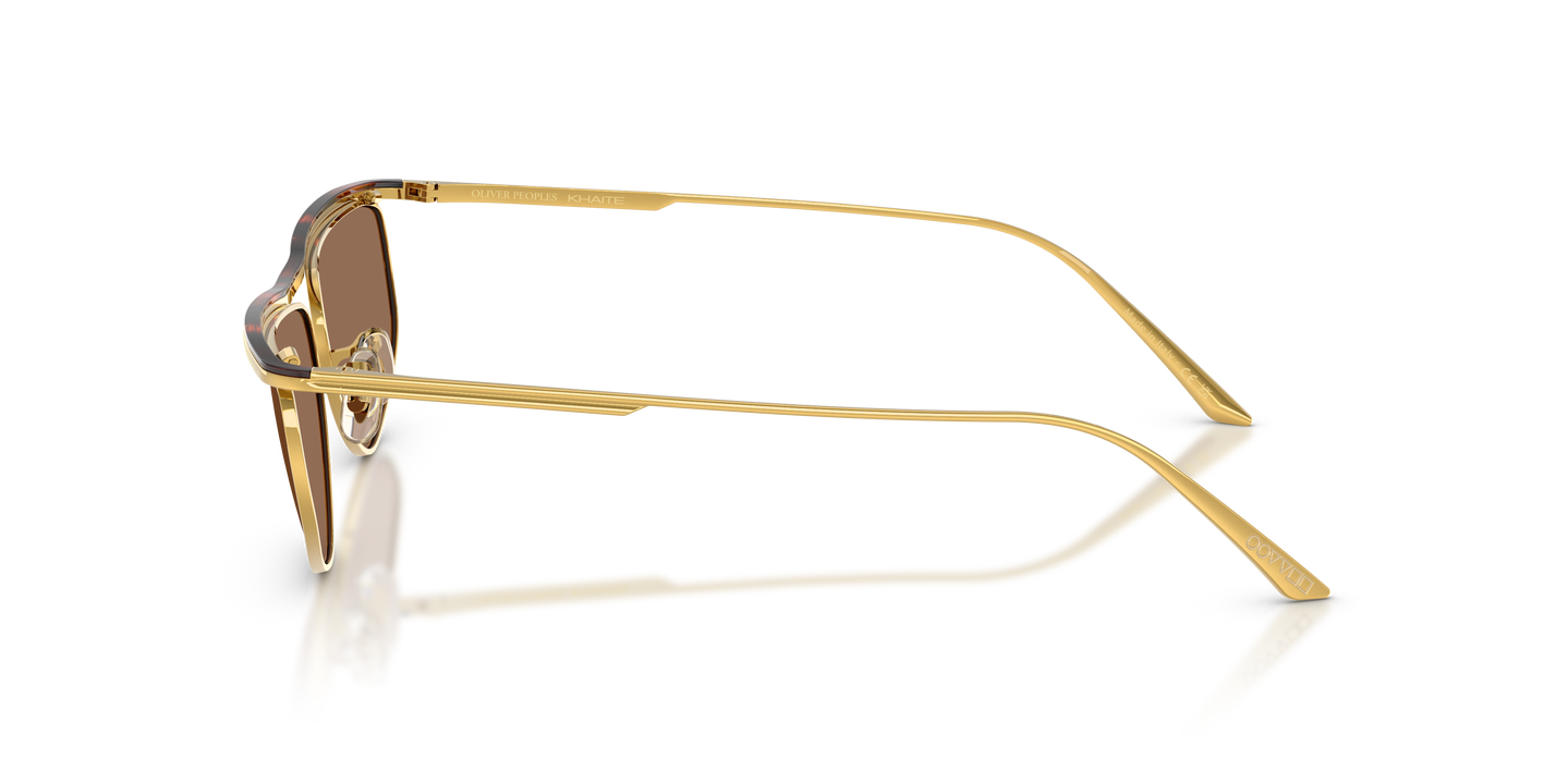 Oliver Peoples 1986C with Gold/Dark Mahogany frame and Brown lenses - Image Khaite Temple