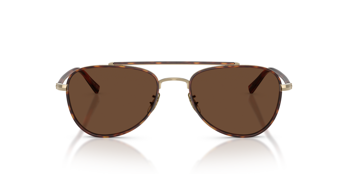 Sie Oliver Peoples Sacoye mit Gold/Dunkles Mahagoni Gestell und Braun Gläsern - Bild Material