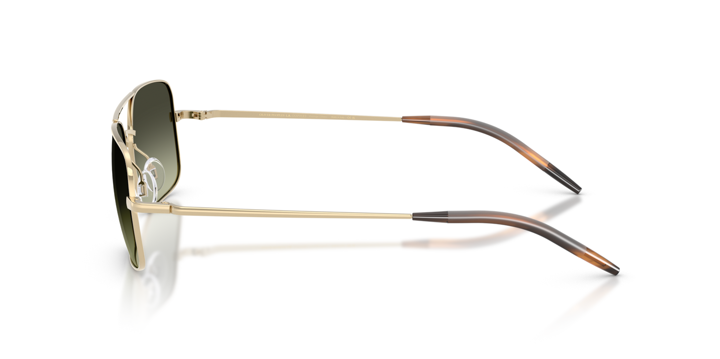 Sie Oliver Peoples Victory II mit Gold Gestell und Grün Gläsern - Bild Bügelspitze