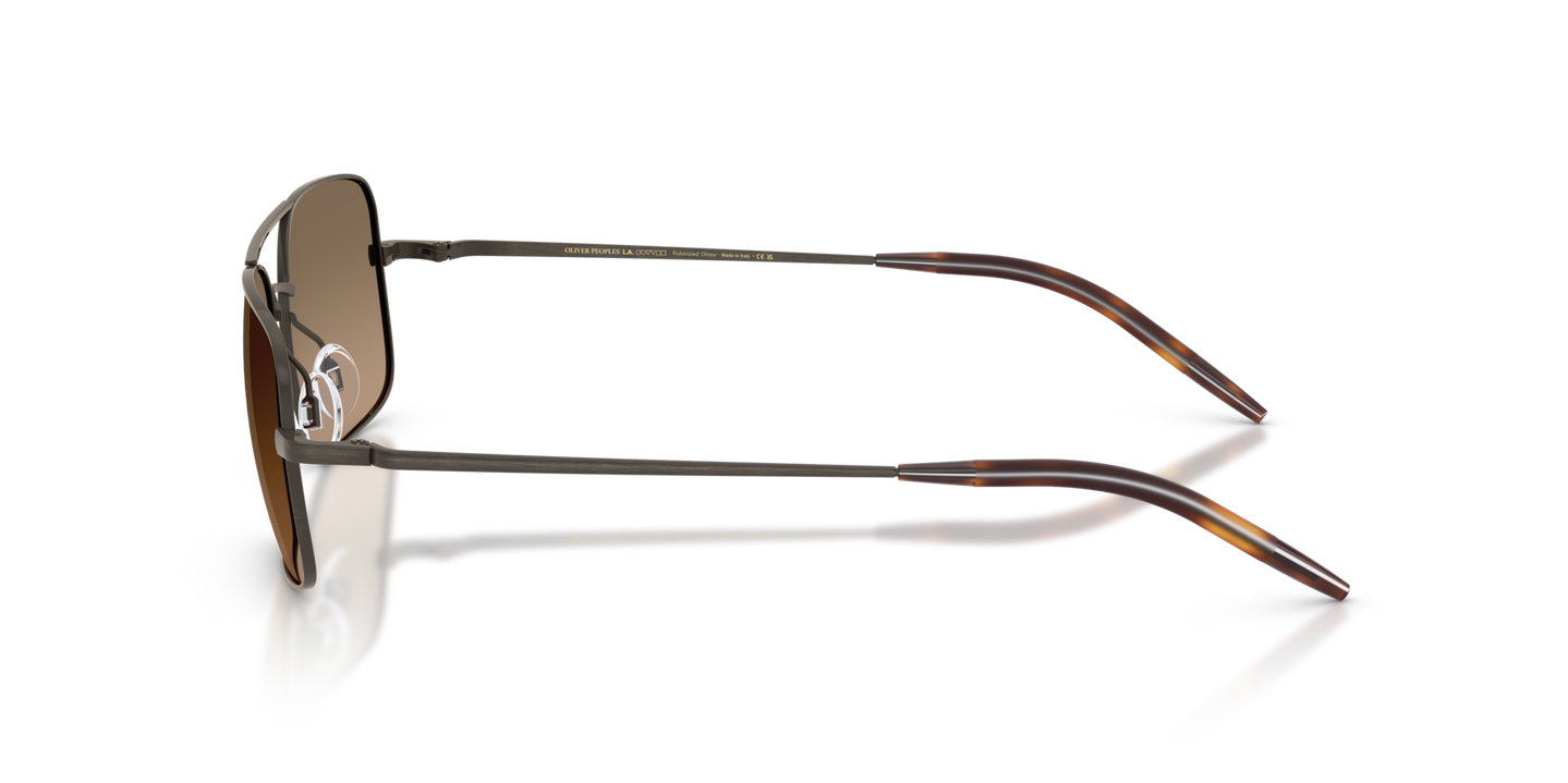 Oliver Peoples Victory II with Pewter frame and Brown lenses - Image Temple Tip