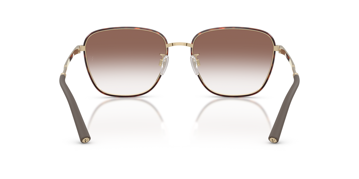 Oliver Peoples R-18 avec une monture Or brossé/Acajou foncé et des verres Brun - Image Plaquettes de nez