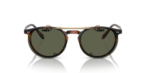 Oliver Peoples Riley-R Flip-Up Clip con montatura Oro Spazzolato e lenti  Verde - L'immagine 4