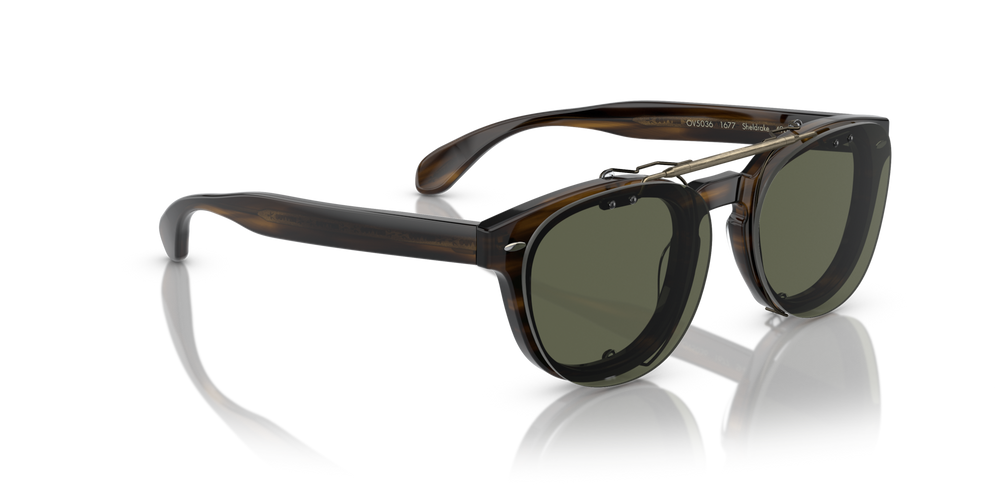 Oliver Peoples Sheldrake Flip-Up Clip avec une monture Or patiné et des verres Vert - image 4