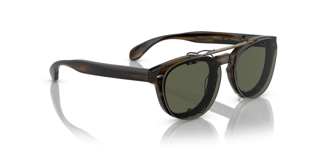 Oliver Peoples Sheldrake Flip-Up Clip with Antique Gold frame and